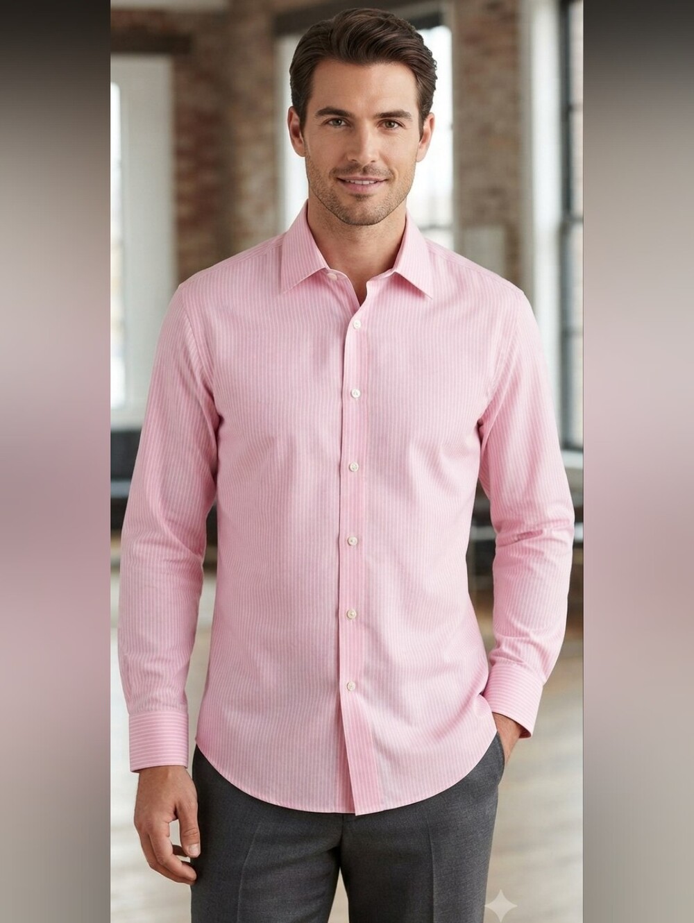 Hugo Boss Pink Pinstripe Cotton Dress Shirt - 15.5